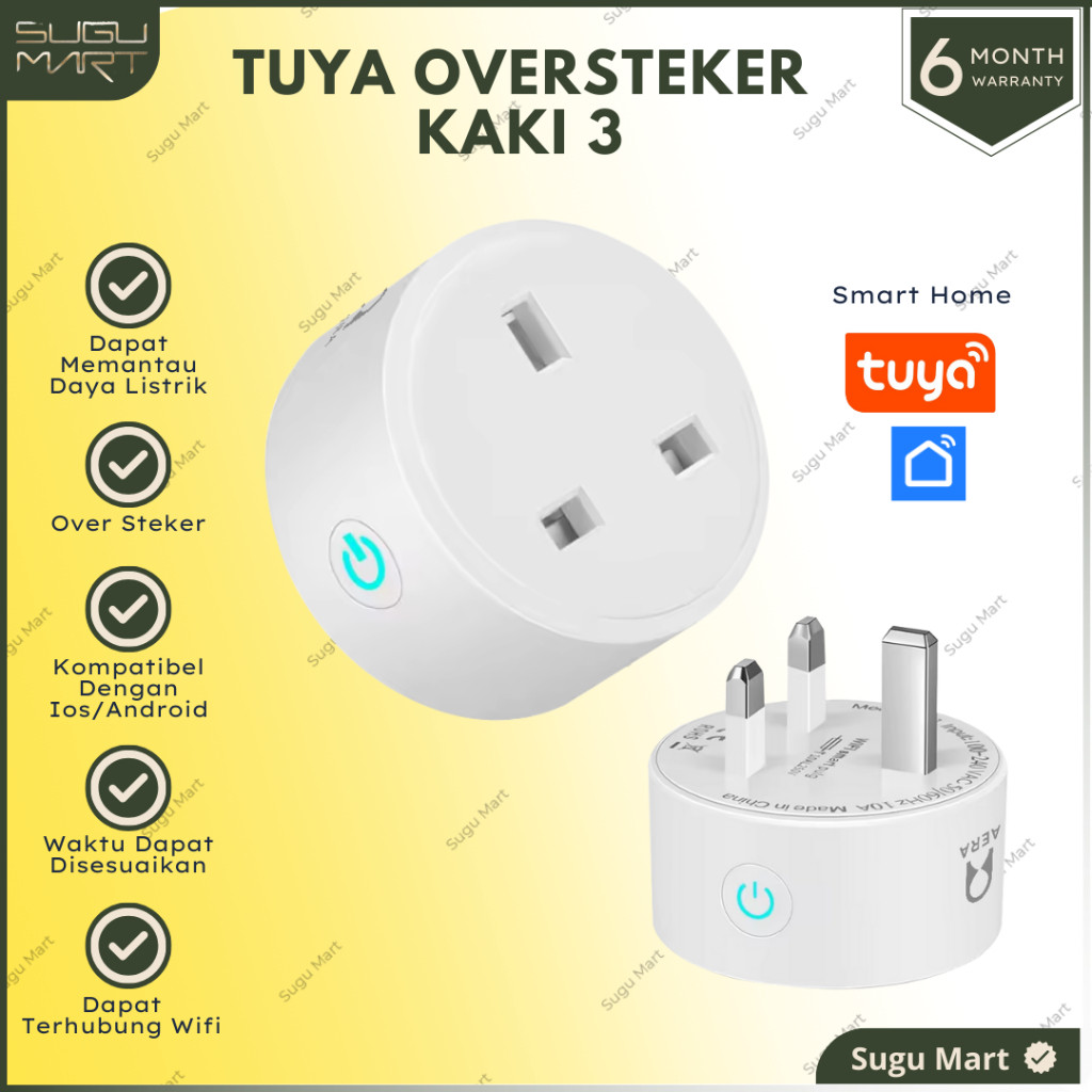 NEW PRODUCT TUYA WIFI SMART HOME PLUG STOP KONTAK STEKER COLOKAN KAKI 3 16A STEKER KAKI 3 STOP