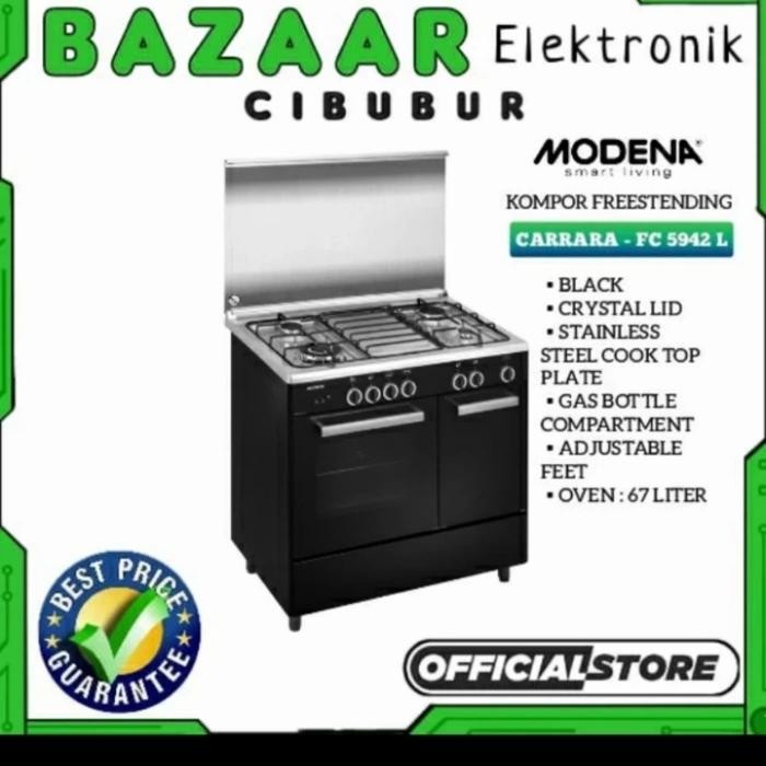 Modena Kompor Freestanding Fc5942L Fc 5942 L Carara Hitam 90Cm