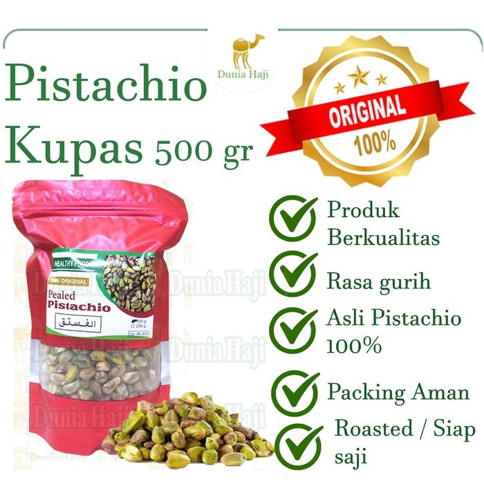 

Kacang Arab Pistachio 500GR Kupas Roasted Pistacio Fustuk Matang Tanpa Kulit Cangkang Panggang