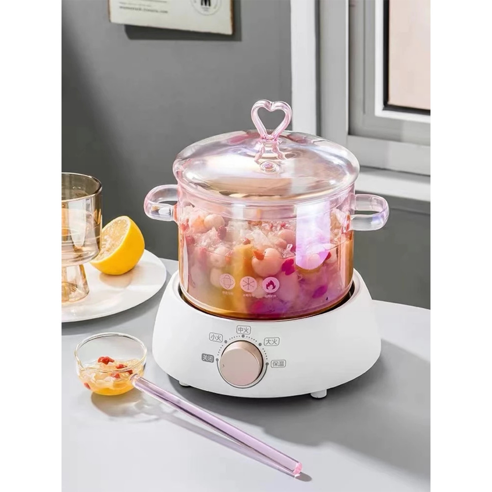 Panci Kaca 1,5L Panci Sup Binaural Panci Rebusan Rumah Tangga untuk Memasak Mie Mangkuk Sup Transpar