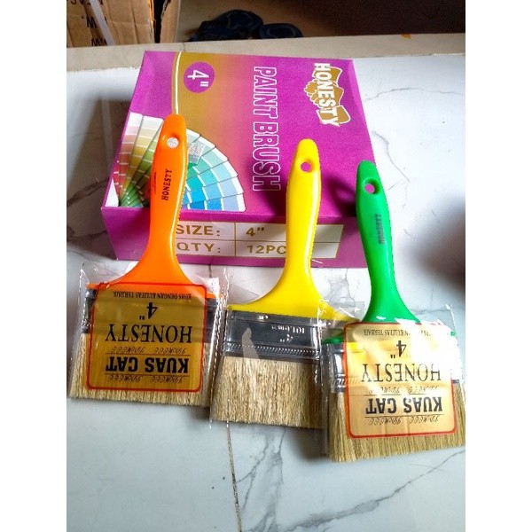 Kuas Cat Gagang PVC 4 Inchi 1 Lusin Koas Cet 1box 4 In