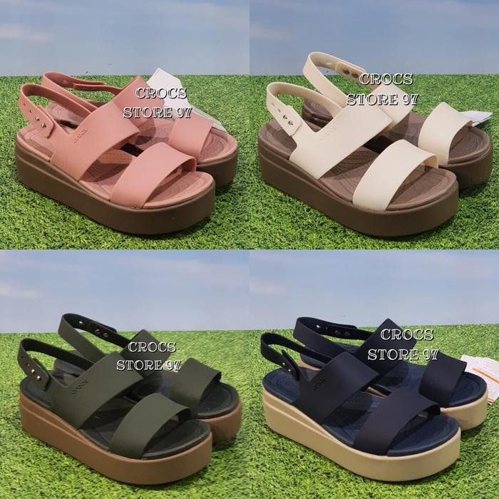 Crocs Brooklyn/Crocs Wanita/Crocs Brooklyn Mid Tali Wedges Original