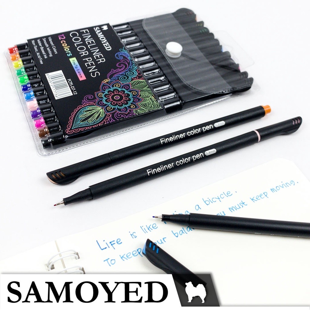 

Pulpen / Pena / Spidol Gambar Warna / Drawing / Fineliner Color Pen Set 12 Warna / Colors Samoyed