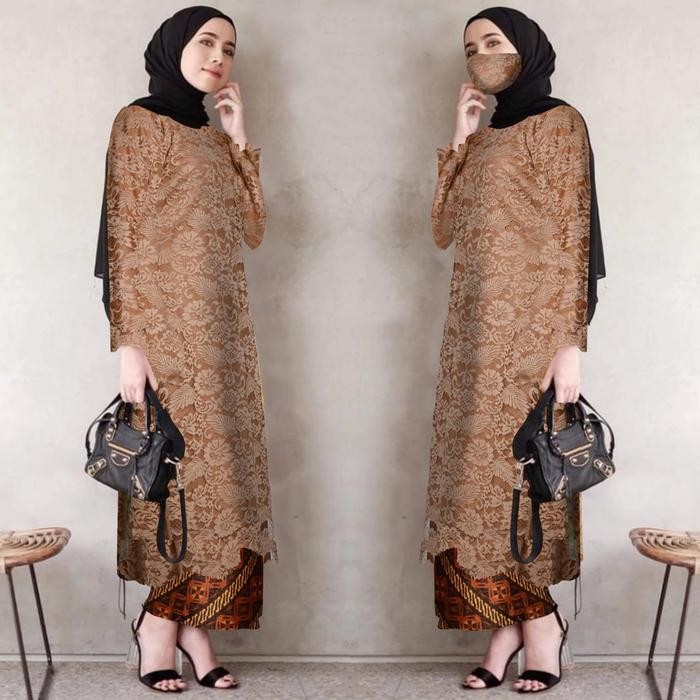atasan kebaya brukat modern long cape hijau atasan kebaya tunik brokat