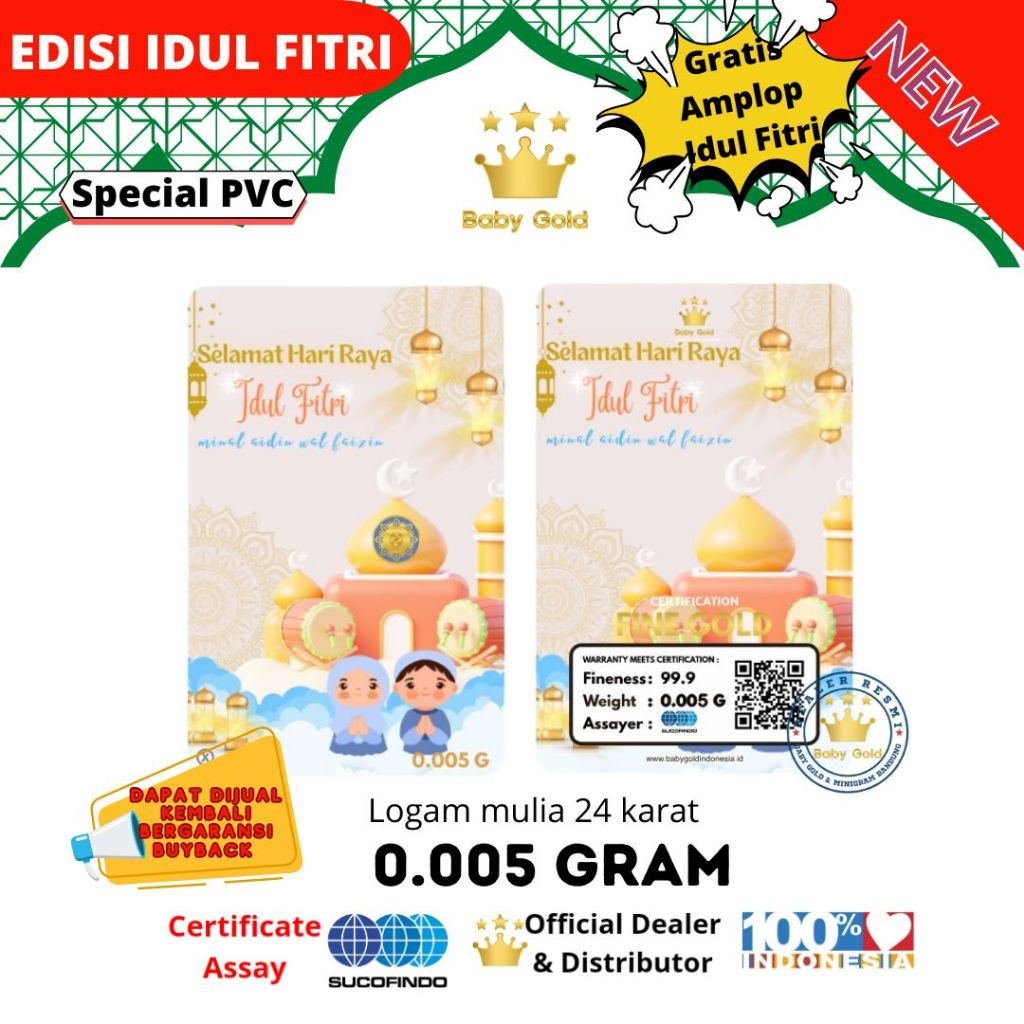 BABY GOLD EDISI IDUL FITRI PVC KUBAH EMAS 0.005 Logam Mulia Emas Mini (GRATIS AMPLOP )
