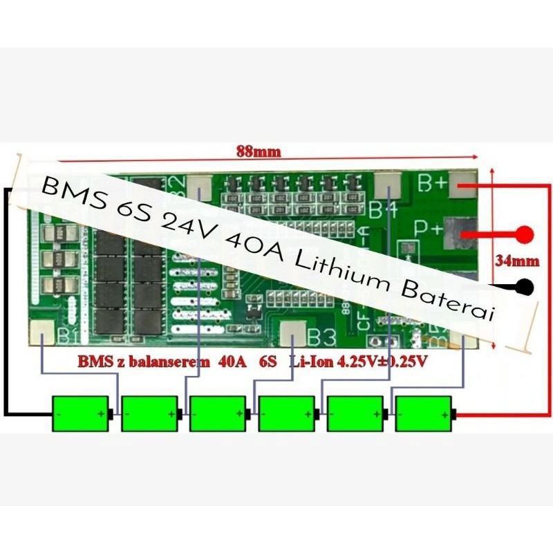BMS 6S 24V 40A Baterai Lithium Pack