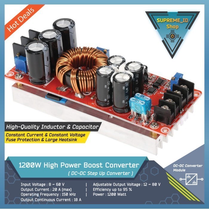 High Power DC-DC Step Up Boost Converter 1200W 20A