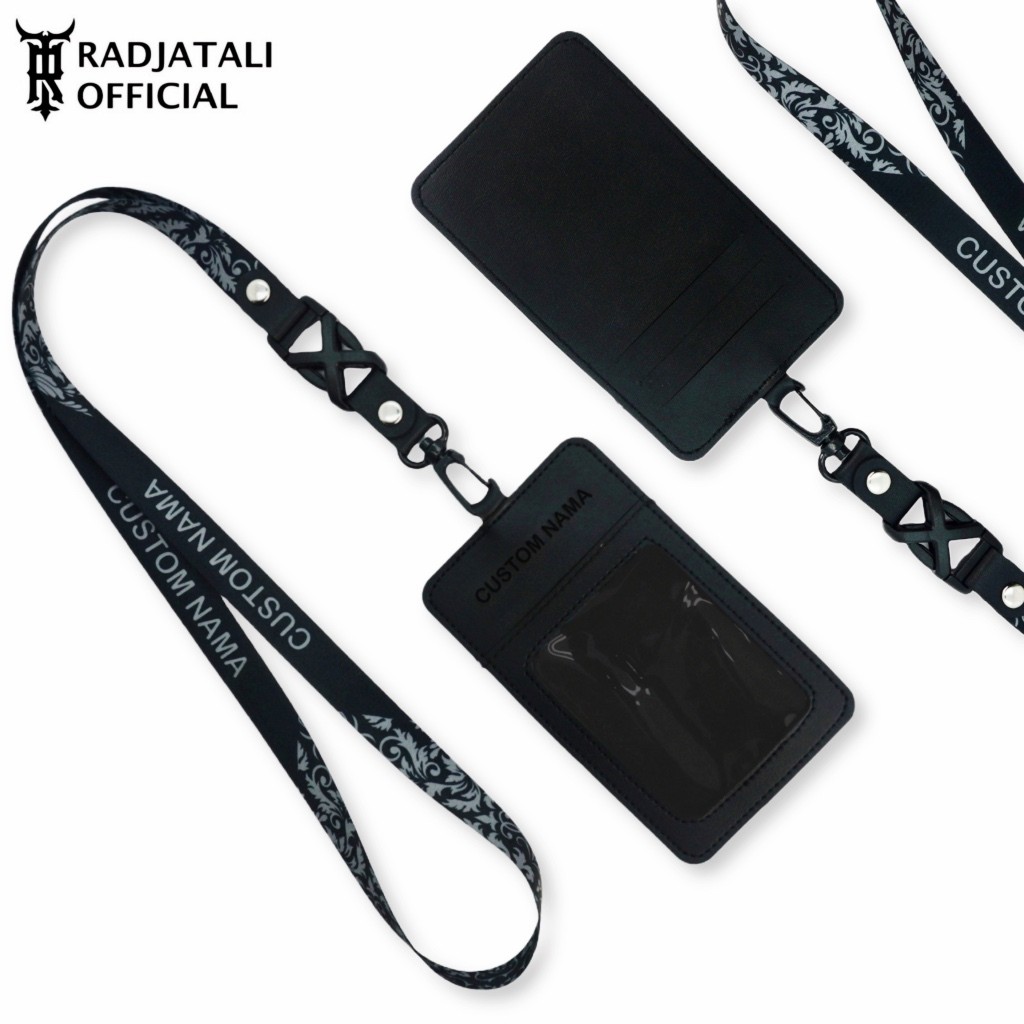 

Lanyard Kulit Holder ID Card Custom Nama Grafir Leather - BLACK