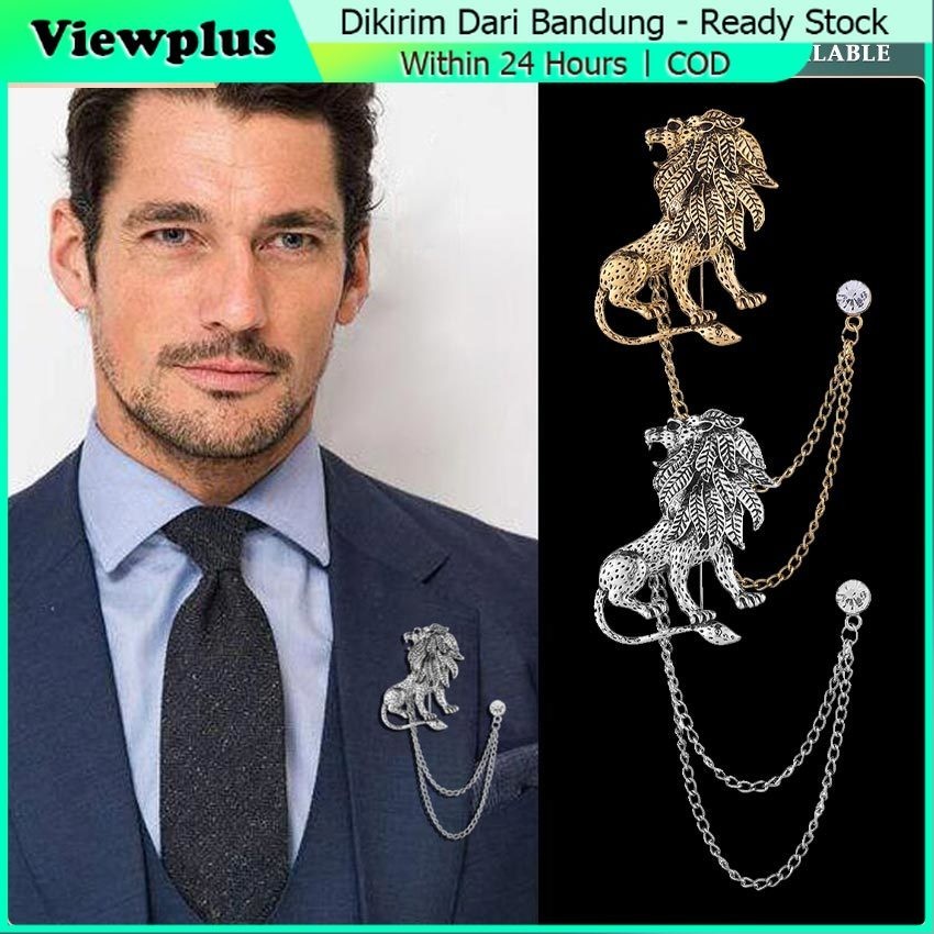 Lapel Pin Bros Jas Rantai Bentuk Lion Aksesoris Pin Jas Blazer - Aksesoris Pin Jas Pria Wanita -