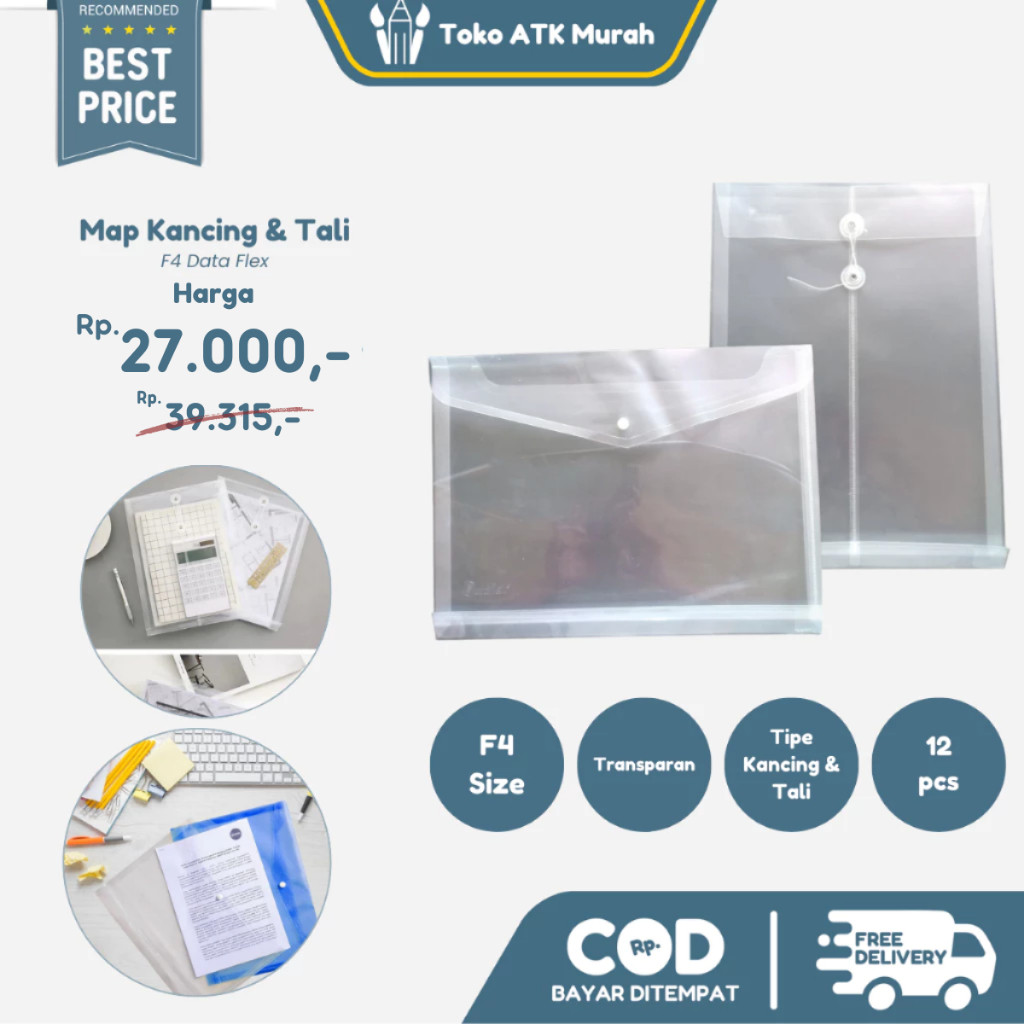 

1 PAK / 12 PCS Map Plastik Tali / Map Plastik Kancing
