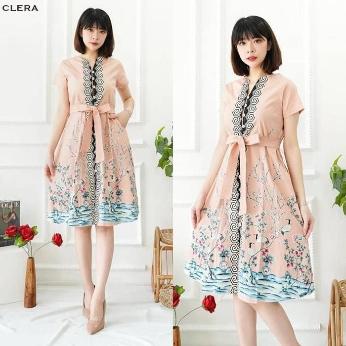 Evercloth Clera Dress Batik Wanita Sabrina Dress Wanita Batik Ern Gaun Pesta