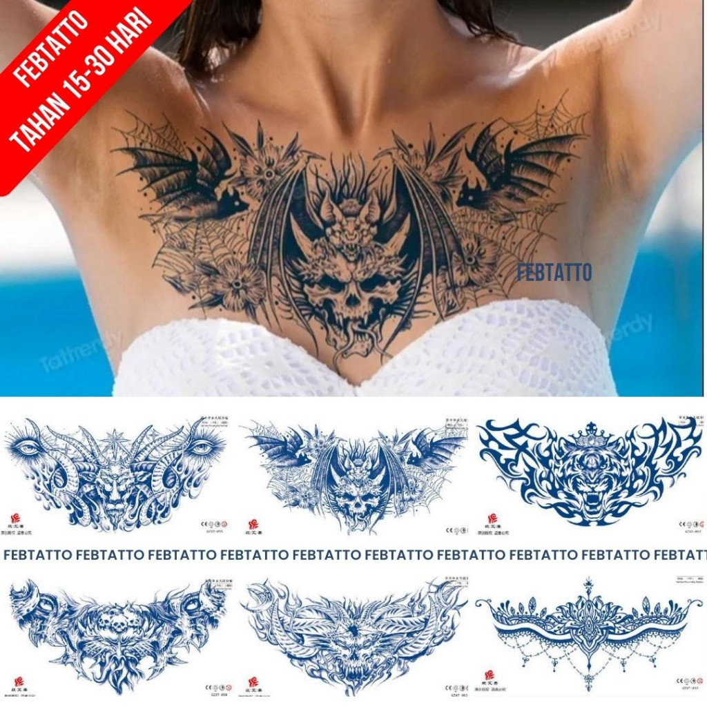 Tato Semi Pemanent Dada Tahan 1 Bulan Ukuran 28x15cm Tato Lengan Tato Dada Tato tangan Tato Kaki