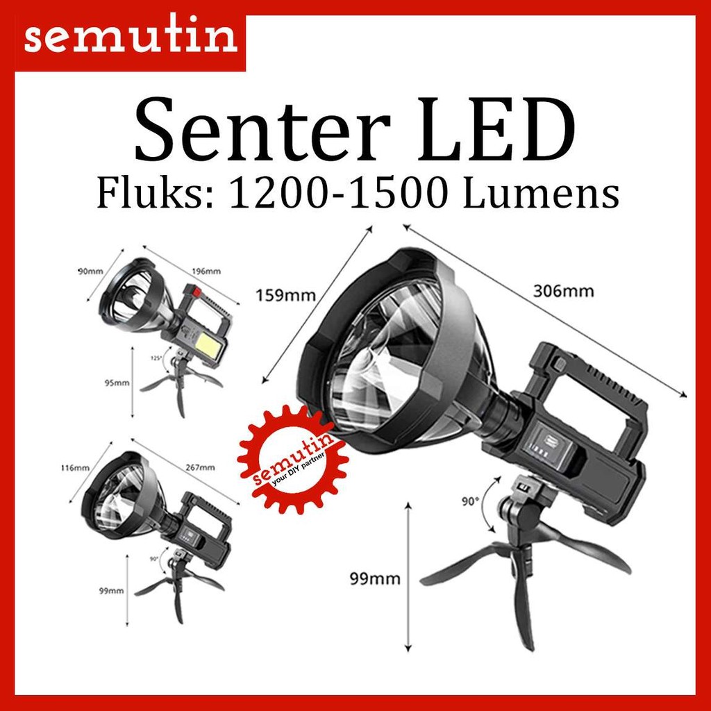 LED Senter Tembak Sorot Jarak Jauh 19W COB 1200-1500 Lumens E041x SM / Searchlight Super Terang Flas