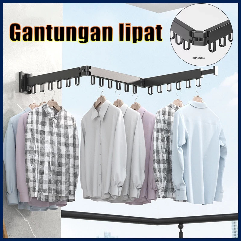 TERBARU Jemuran Dinding Baju Aluminium Jemuran Lipat Gantung / Jemuran Dinding Tarik Lipat Panjang