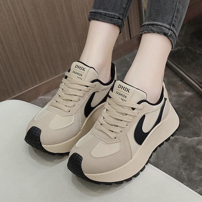 JTTOP" SEPATU SNEAKERS WANITA KEKINIAN SANTAI SPORT KERJA WARNA MERAH HITAM HAK TINGGI