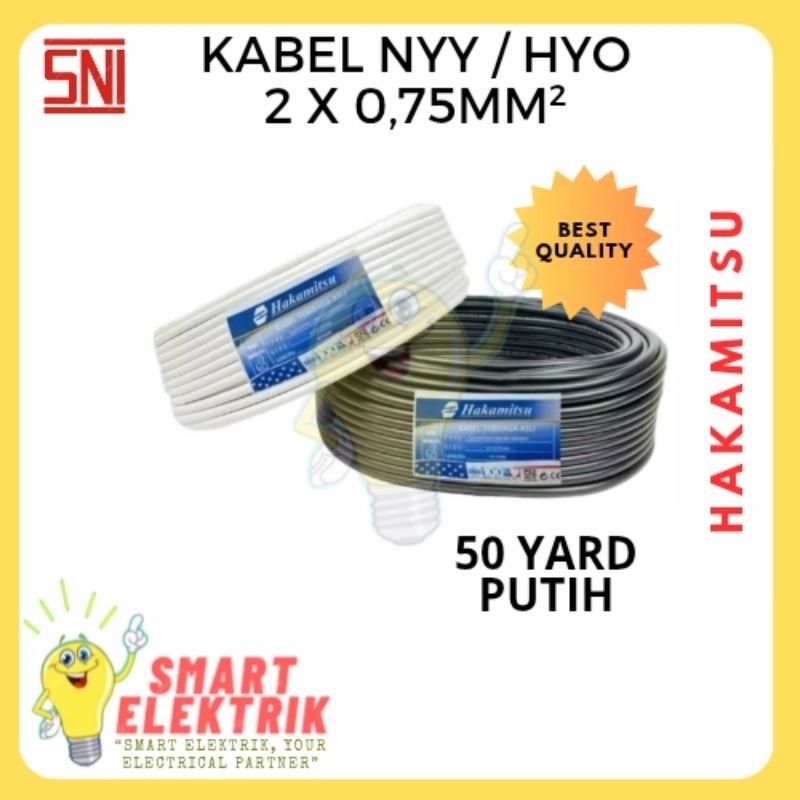 HAKAMITSU - (PUTIH) Kabel Serabut NYM HYO 2x0.75 50 yard / Hakamitsu Kabel Serabut SNI 2x0.75 WE