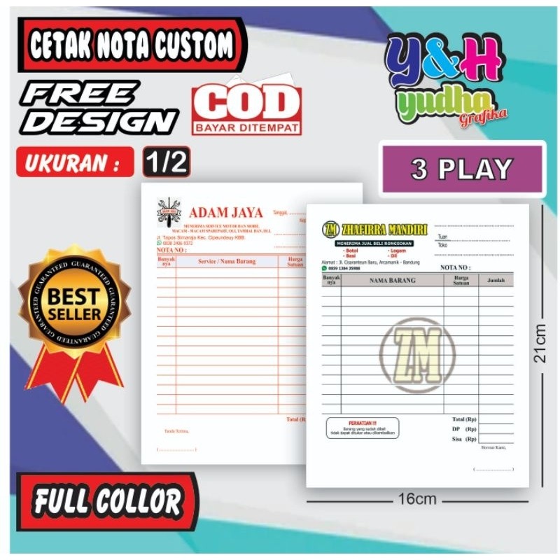 

NOTA CUSTOM UKURAN 1/2 3 PLY ISI 25 SET (75 LEMBAR) FREE DESAIN Y&H YUDHA GRAFIKA