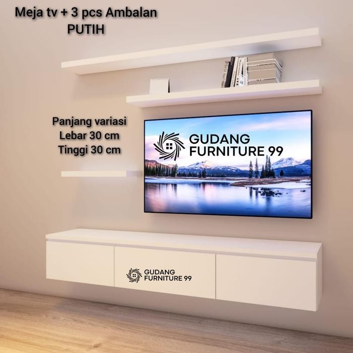 PREMIUM Meja Tv Gantung + Ambalan 3 pcs / Meja Tv Minimalis / Rak Tv Gantung / Bufet TV/ Cradensa Tv