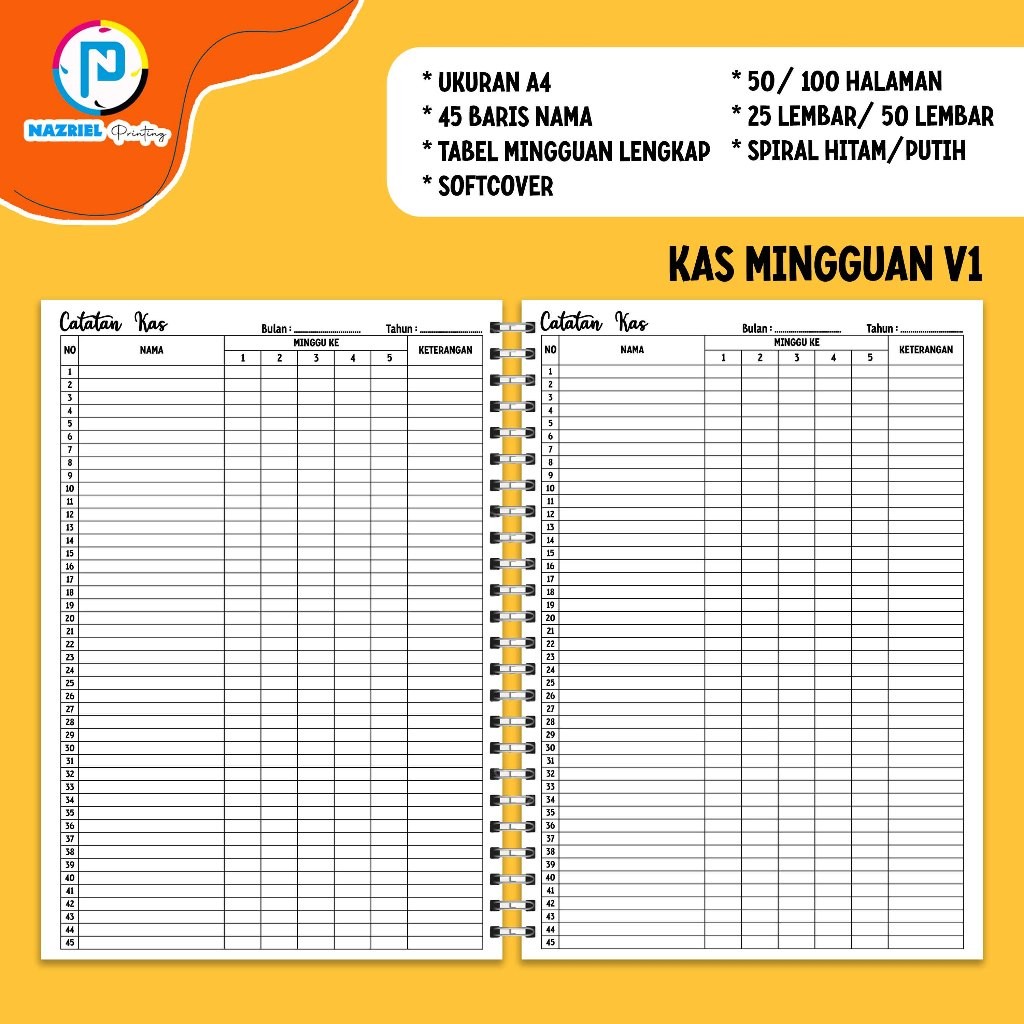 

(NON CUSTOM) Buku Kas Catatan Keuangan A5/B5/A4 Jilid Spiral