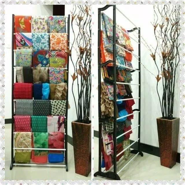 RAK JILBAB SEPATU HIJAB KERUDUNG BESI DISPLAY TOKO HITAM PUTIH 10 TGKT