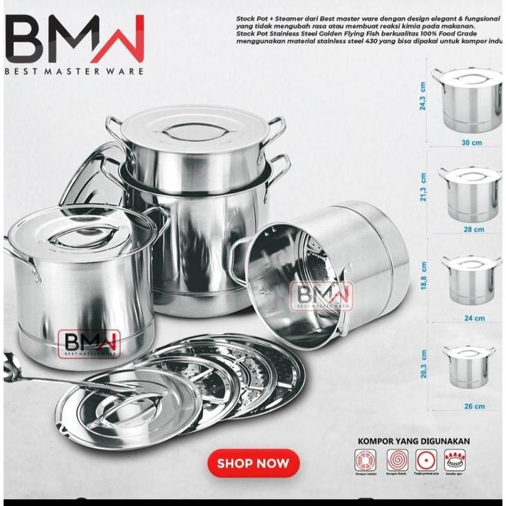 Panci Bmw 1 Set 4Pcs Stock Pot Steamer Panci Kukus Dandang #Gratisongkir