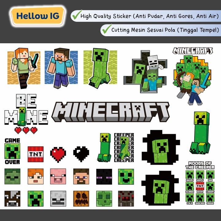 

STICKER PACK STIKER MINECRAFT GAME MAINAN ANAK WATERPROOF ANTI AIR LUCU BOTOL LAPTOP HELM HP KOPER