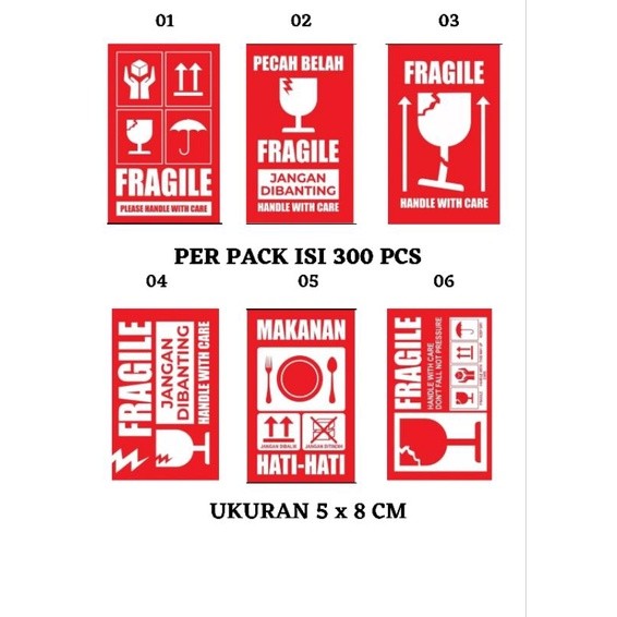

STIKER FRAGILE PER PACK ISI 300 PCS LABEL FRAGILE PECAH BELAH UK 5X8 CM BISA COD FRAGILE MURAH