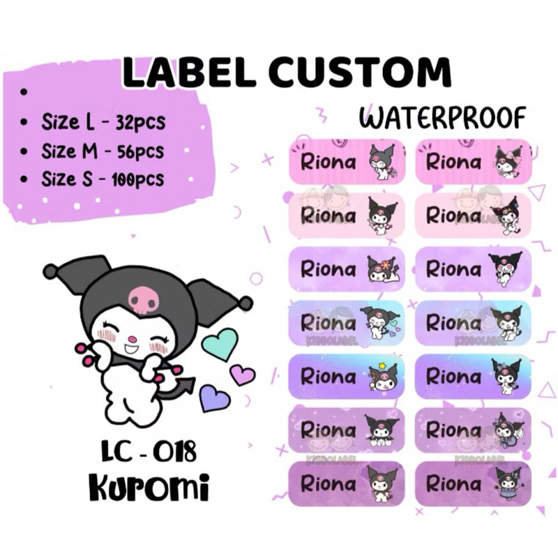 

Kuromi Cinamoroll Stiker Label Nama Waterproof Vinyl Custom 2