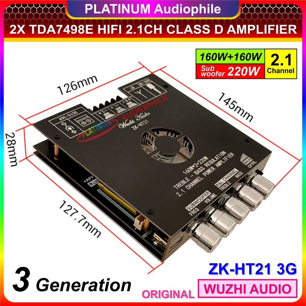 TDA7498 Amplifier 2.1 CH Bluetooth Hifi Stereo Class D 160W + 160W + 220W ZK-HT21 3G