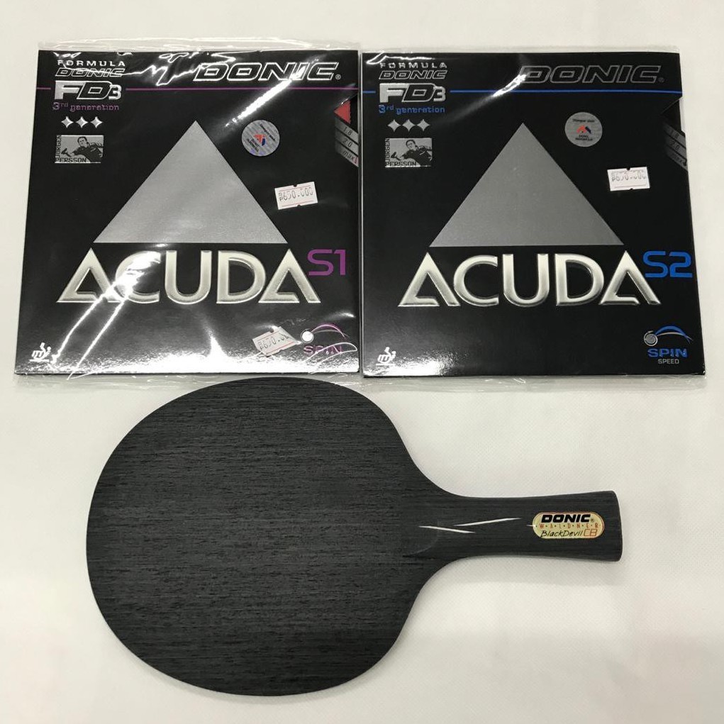 DONIC - Bat Pingpong Donic Waldner Black Devil Plus Karet Acuda Set