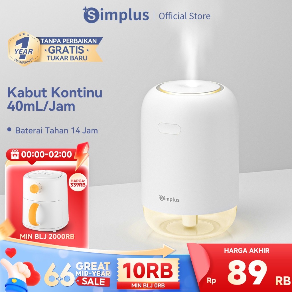 Simplus Humidifier Rumahan Mobil Meja Tanpa Kabel Portabel Kapasitas 250ml Daya Baterai 14 Jam