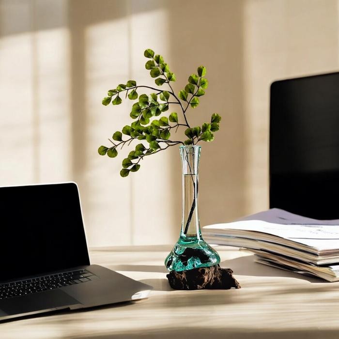 VAS BUNGA KACA GLASS WOOD POT KACA TIUP