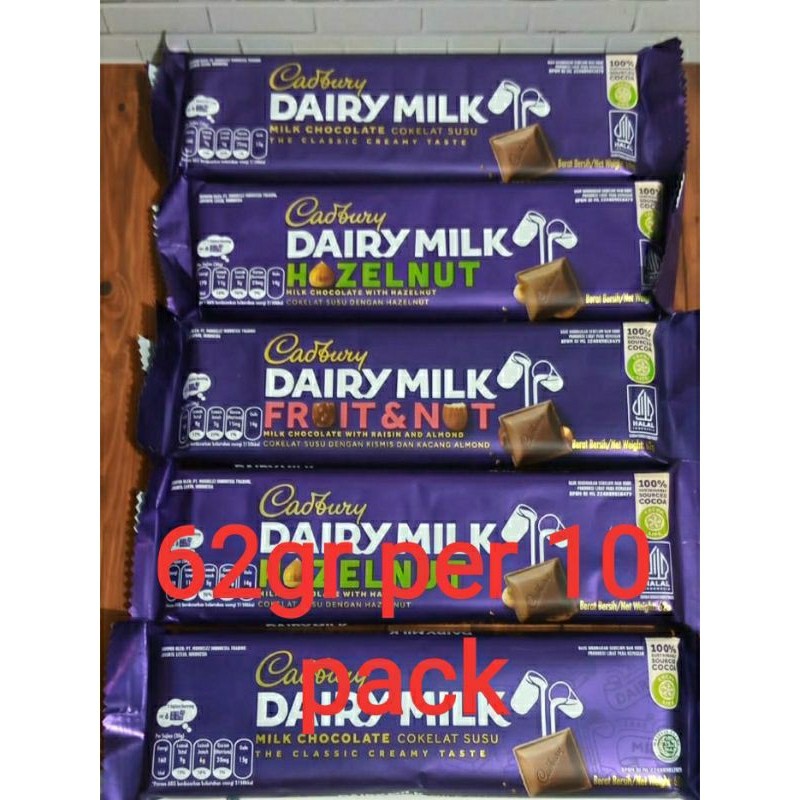 

PAKET CADBURY DAIRY MILK 62gr /57gr10 pcs WE!!
