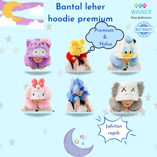 BANTAL LEHER HOODIE KARAKTER DISNEY MELODY Bantal Leher Topi Lucu U-Shaped Travel Pillow Bantal