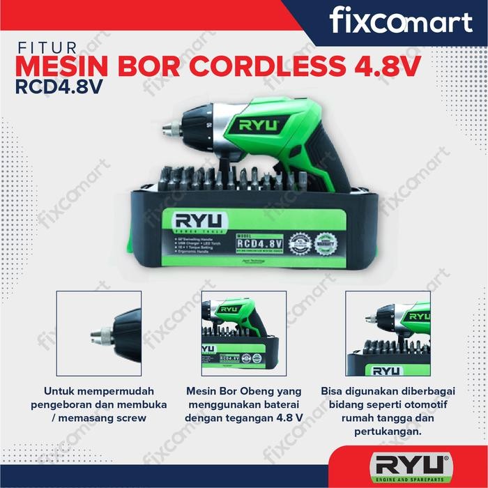 RYU CORDLESS 4.8 V WITH USB CHARGER / RYU MESIN BOR CORDLESS 4.8 VOLT RCD4.8V/ RCD 4.8 V
