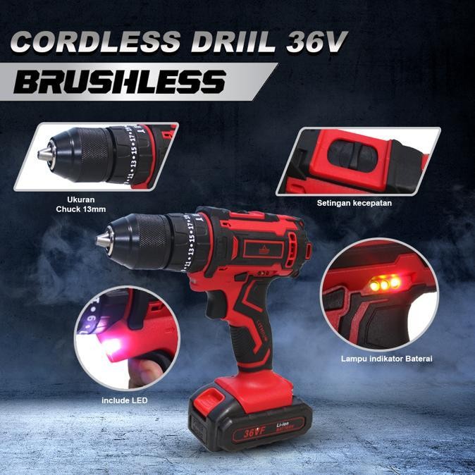 YUKIDO-SET BOR OBENG BOR BOLAK BALIK 36 V CHARGER CORDLESS DRILL CHAR