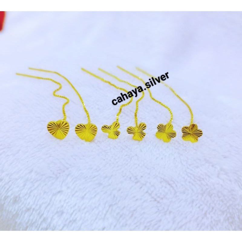 Anting Jarum Perak 925 Asli Emas 24K Mewah JDw1