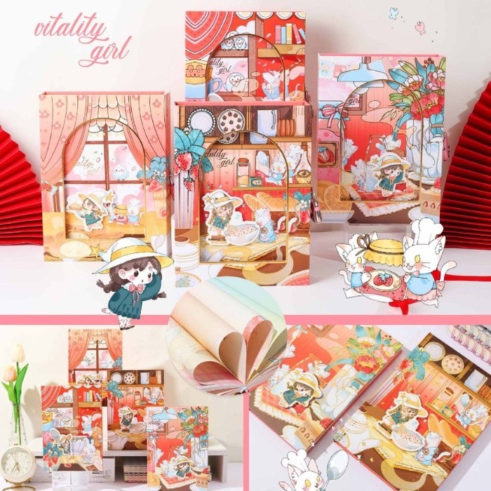 Buku Diary Notebook Gembok Vitality Girl / Buku Diary Gembok + Box Jurnal Agenda - 1980