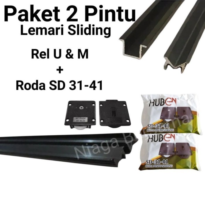 Top Rel U dan M Roda Sliding Huben SD 31 41 Satu Paket Pintu Lemari