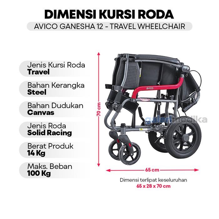 Kursi Roda Travel Lipat Avico Ganesha Wheelchair - Ringan Mudah Dilipat - roda 12 Multifungsi Kuat T