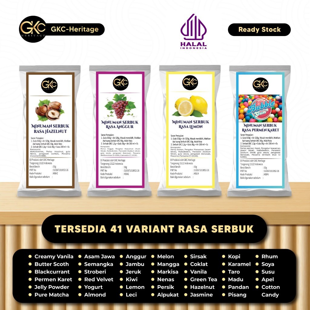 

Bubuk Minuman Aneka Rasa 50gr Serbuk Powder Gkc Heritage