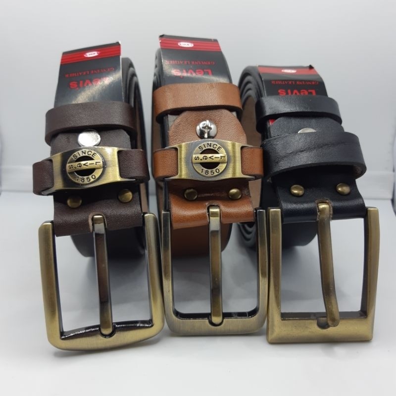 Ikat pinggang pria lebar 3,3 cm bahan kulit sapi asli magetan