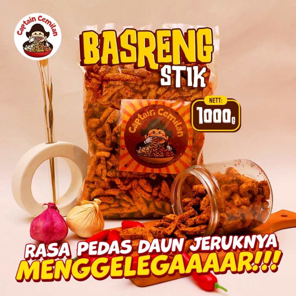 

1Kg Basreng Pedas Gurih Daun Jeruk renyah kriuk 1KG Captain Cemilan cemilan snack basreng kiloan