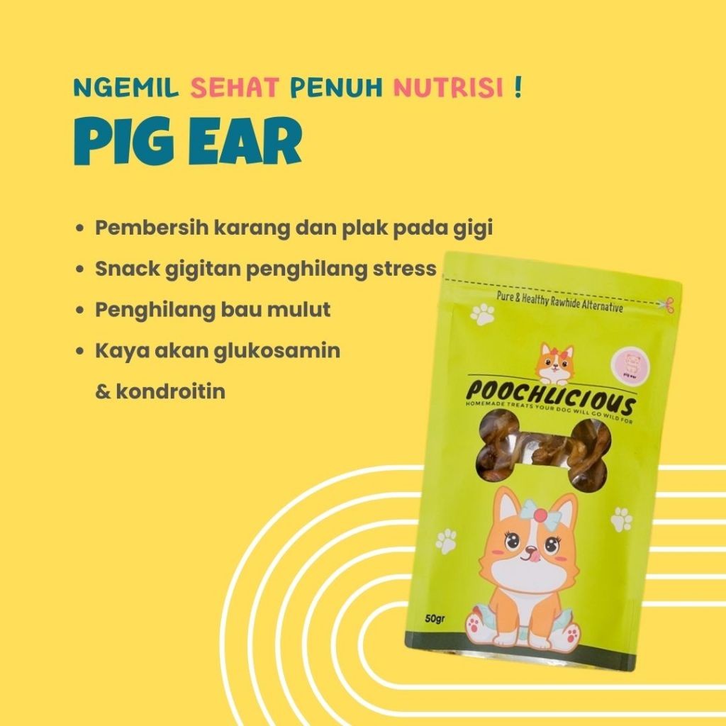 Poochlicious Pig Ear Stripes / Pig Ear / Kuping Babi / Dog Snack/ Cemilan Anjing / Snack Anjing