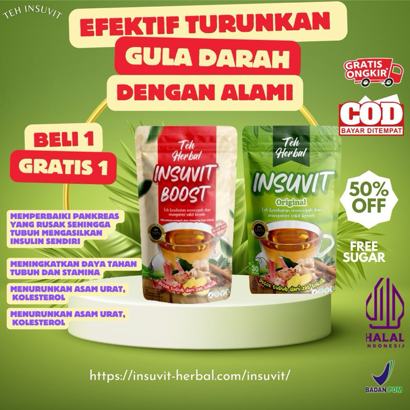 

Teh herbal insuvit JSR rimpang kencing manis diabetes gula tinggi kolesterol asam urat isi 30 teh
