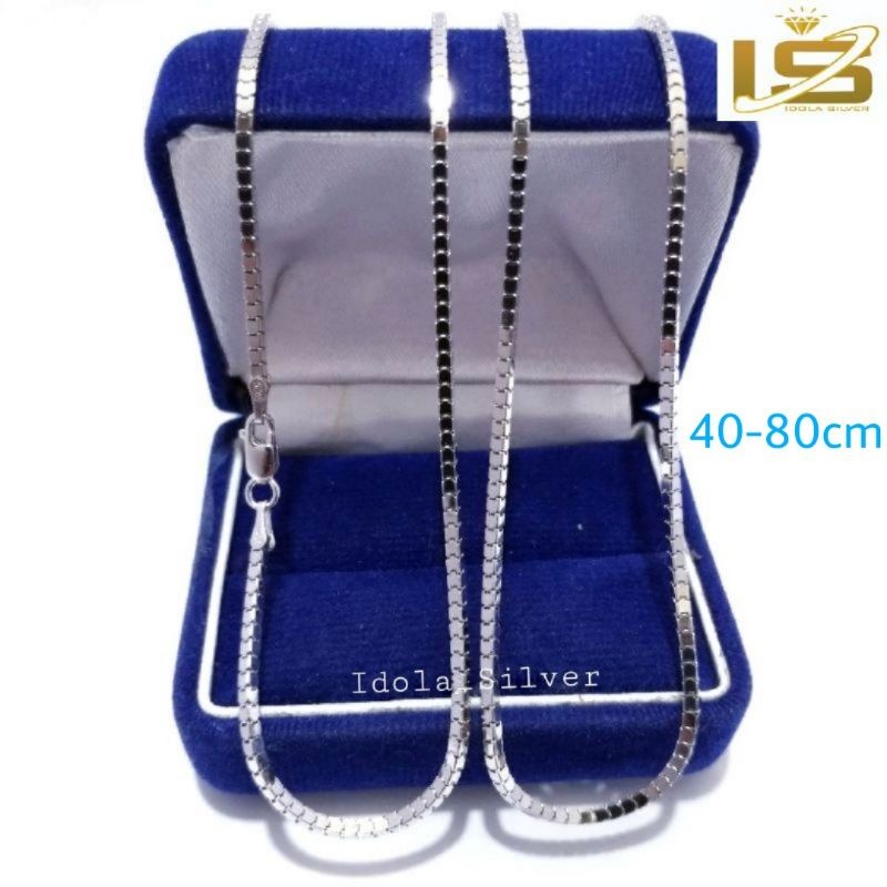 KALUNG PERAK PRIA WANITA ASLI SILVER 925 LAPIS EMAS PUTIH MODEL MILANO KACA KOTAK