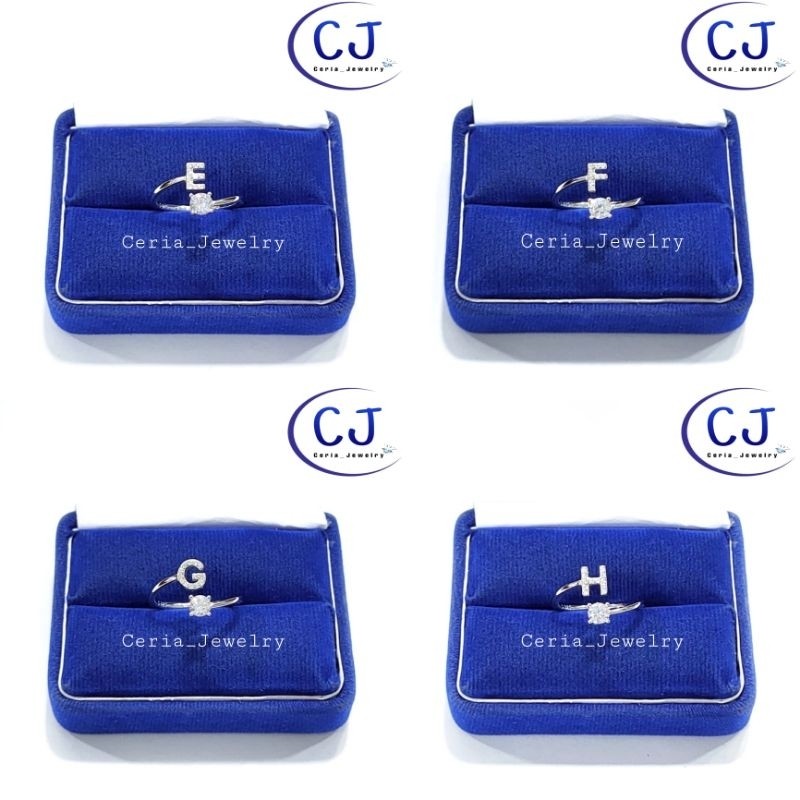 Cincin Perak Asli Silver Wanita 925 Lapis Emas Putih Asli Model Nagita, Cincin Huruf Alfabet Inisial
