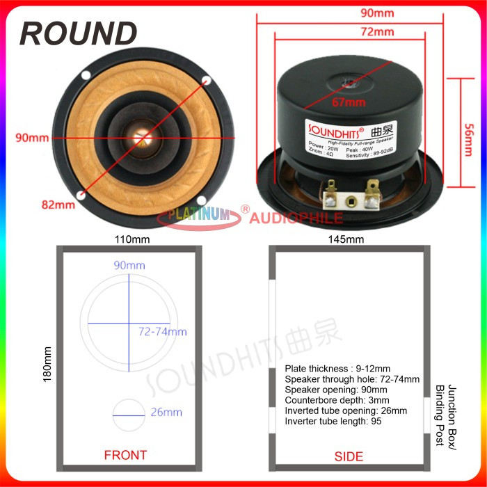 Speaker Full range 3 Inch 4 ohm 40W Hifi Speker 3" Fullrange Soundhits SQ-303