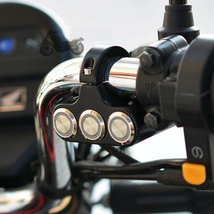 PREMIUM Saklar Motor LED 3 Tombol Klakson Starter Lampu Motor Reset Momentary Besi Kabel Motorcycle