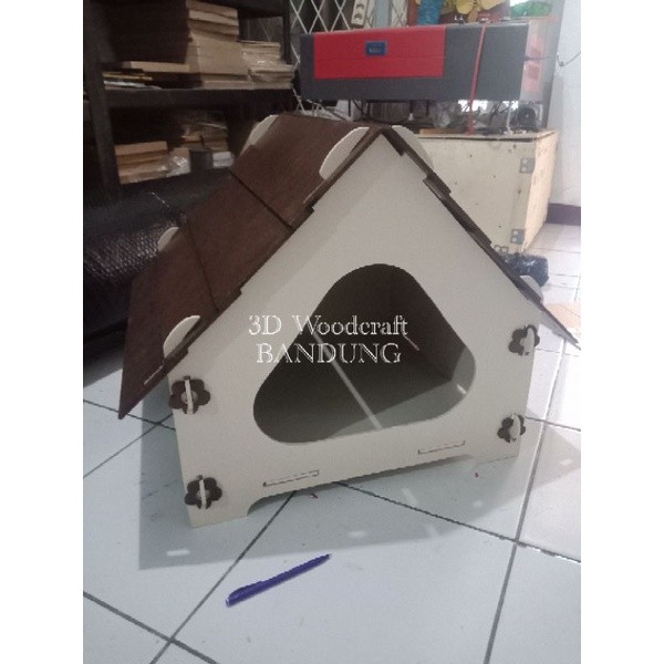 Rumah Kandang Kucing Anjing Kayu Unik Bisa Bongkar Pasang 50 X 50 Cm